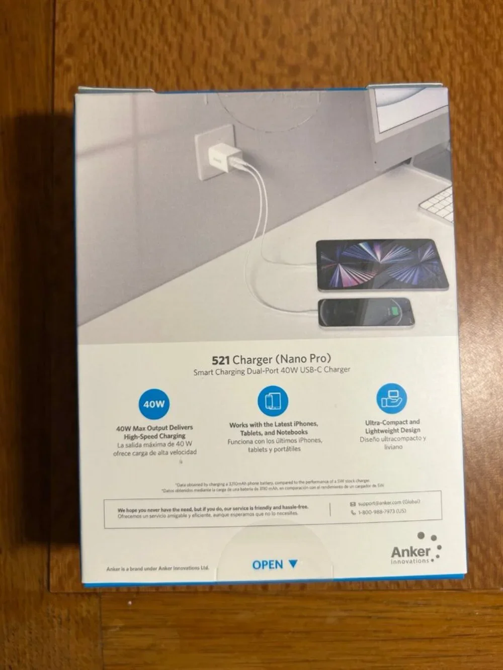 Anker 521 Charger (Nano Pro), 40W PIQ 3.0 Dual Port USBC Fast Charger - WHITE